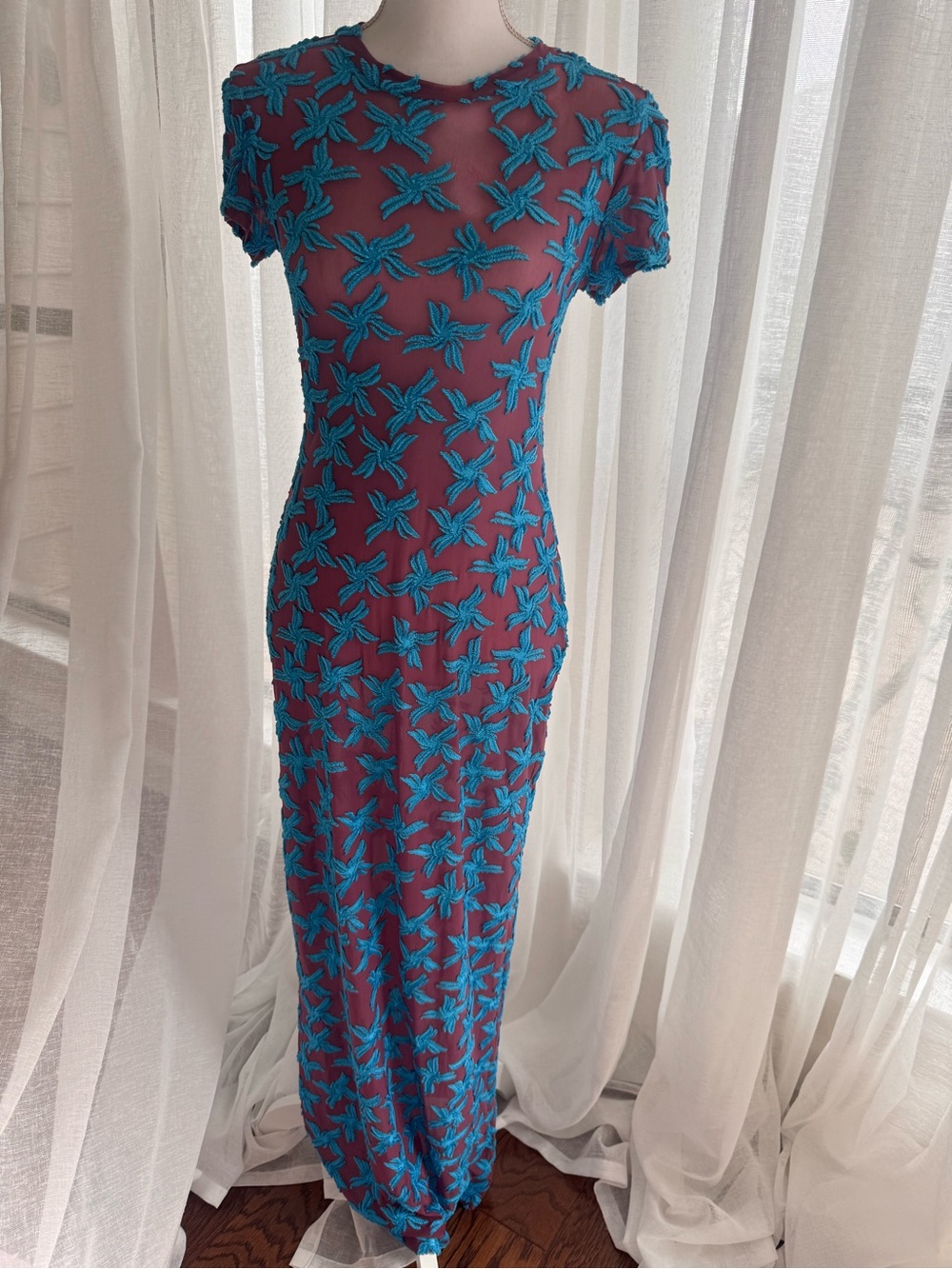 Eckhaus Latta Floral Appliqué Mesh Midi Dress Size M
